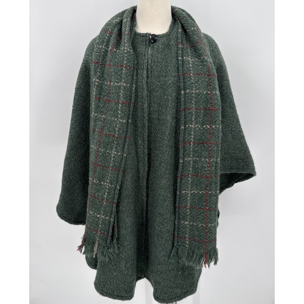 Blarney Woolen Mills Womens Green Wool Blend Scarf Poncho Made In Ireland NEW